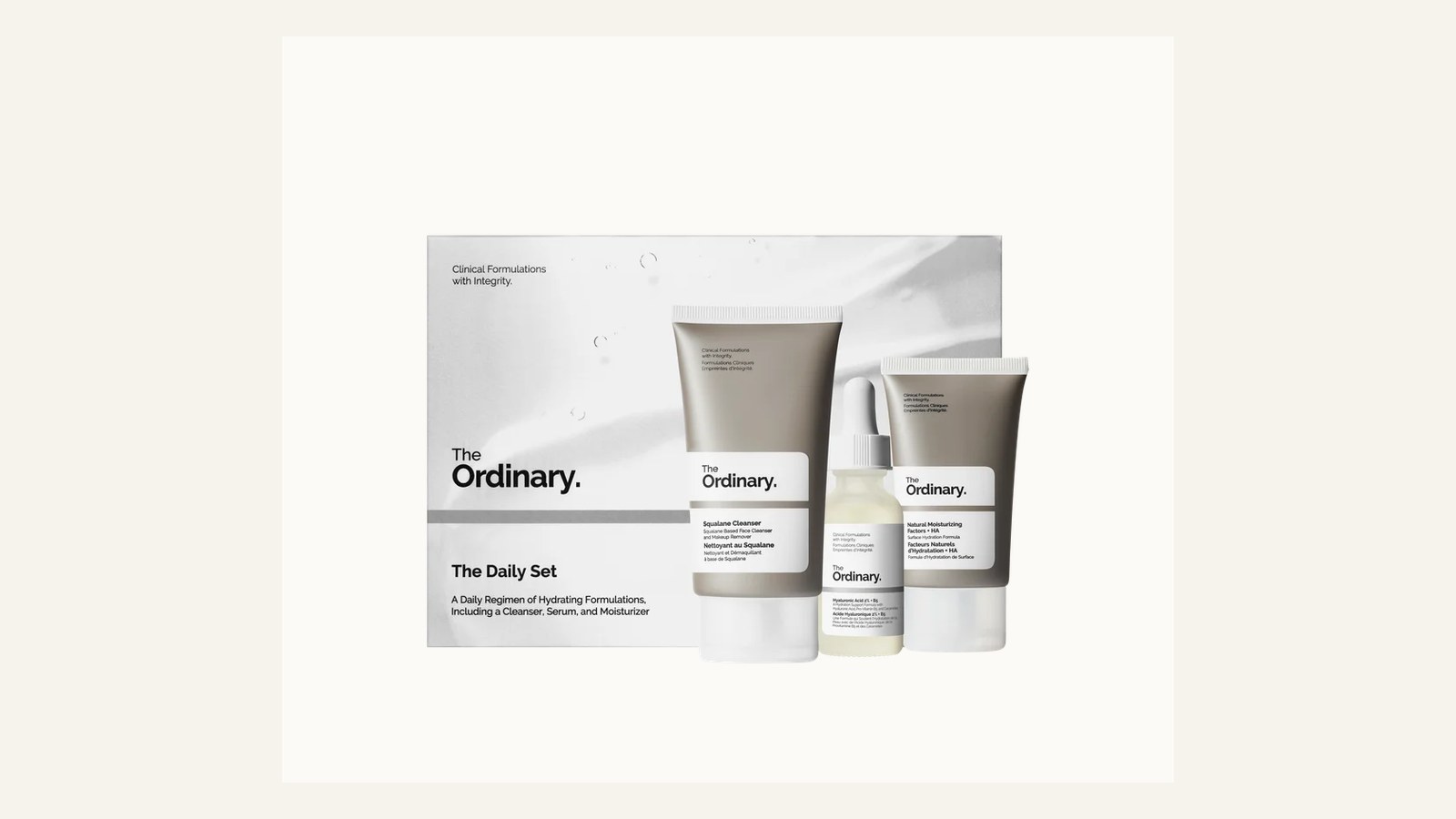 The Ordinary The Daily Set arranged as a skincare gift for sensitive skin